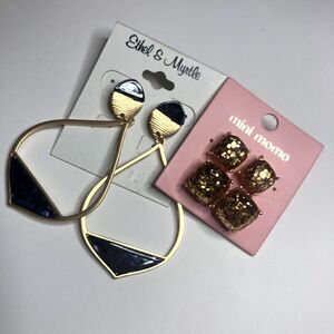 544 Lot of 2 earrings Ethel & Myrtle goldtone drop & Mini momo stud Earrings